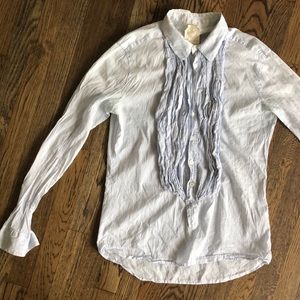 Cute pinstripe cotton/silk blouse with ruffles